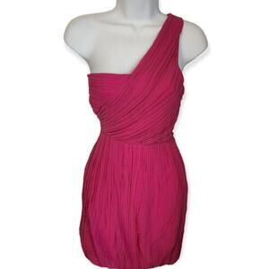 Theory Taliana Dress Hot Pink One Shoulder Silk Bubble Hem Size 8 NWT